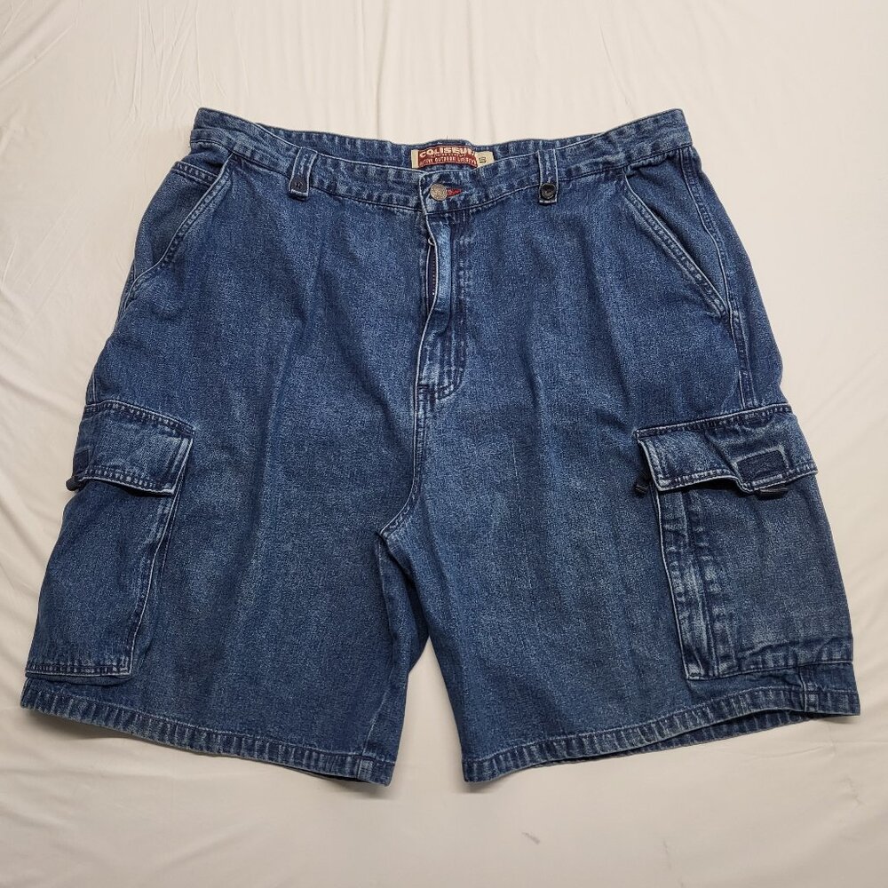 Vintage Coliseum Mens Denim Cargo Shorts Outdoor Size 40 Made in Russia Y2K